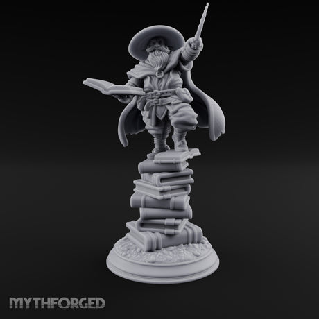 Perched On Tomes Halfling Wizard Miniature for Dungeons and Dragons, Pathfinder or other TTRPGs