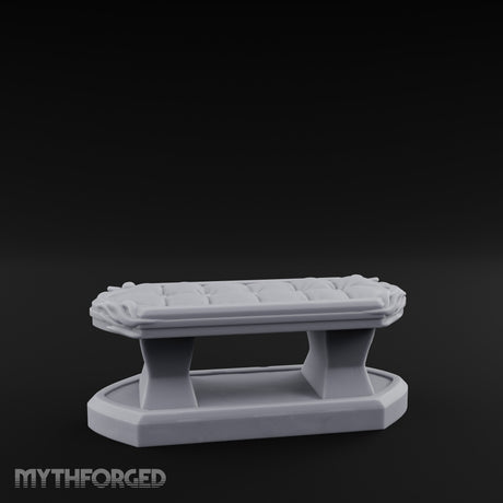 Petal-Bordered Cushion-Tufted Noble Upholstered Bench Miniature for Dungeons and Dragons, Pathfinder or other TTRPGs