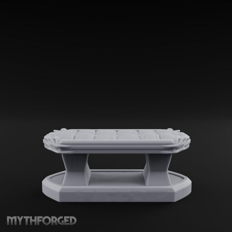 Petal-Bordered Cushion-Tufted Noble Upholstered Bench Miniature for Dungeons and Dragons, Pathfinder or other TTRPGs