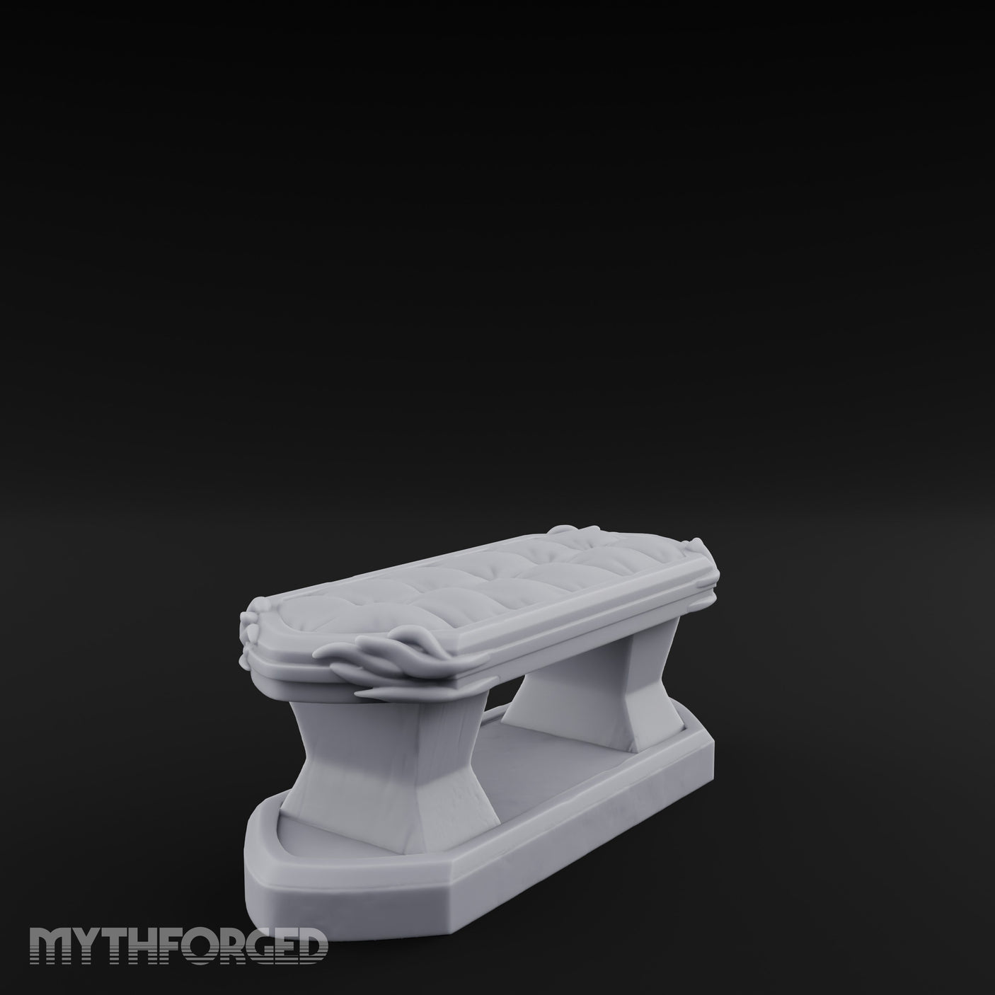 Petal-Bordered Cushion-Tufted Noble Upholstered Bench Miniature for Dungeons and Dragons, Pathfinder or other TTRPGs