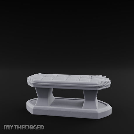 Petal-Bordered Cushion-Tufted Noble Upholstered Bench Miniature for Dungeons and Dragons, Pathfinder or other TTRPGs