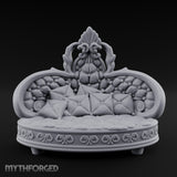 Pillow-Heaped Fleur-Crowned Noble Round Sofa Miniature for Dungeons and Dragons, Pathfinder or other TTRPGs