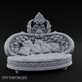 Pillow-Heaped Fleur-Crowned Noble Round Sofa Miniature for Dungeons and Dragons, Pathfinder or other TTRPGs