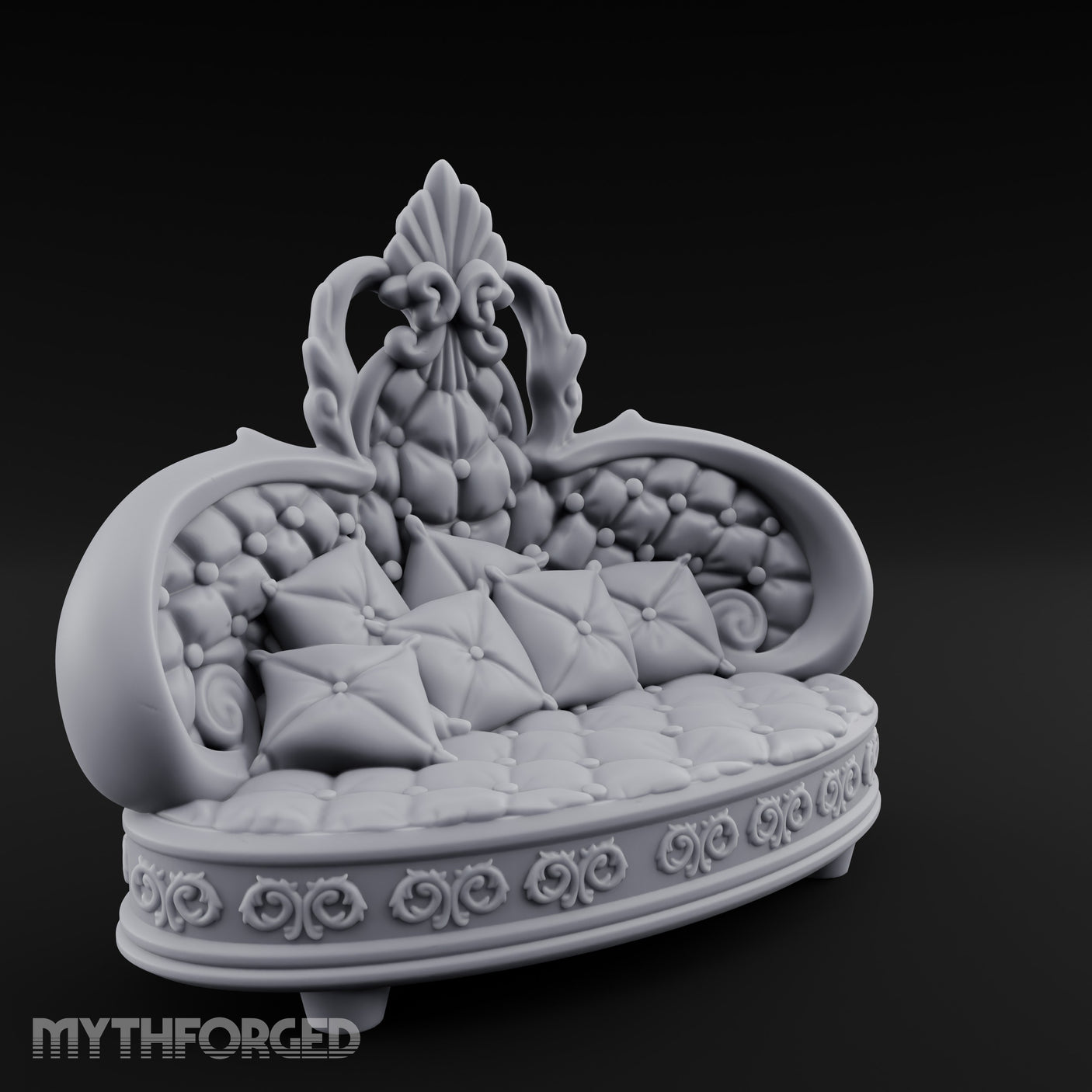 Pillow-Heaped Fleur-Crowned Noble Round Sofa Miniature for Dungeons and Dragons, Pathfinder or other TTRPGs