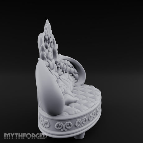 Pillow-Heaped Fleur-Crowned Noble Round Sofa Miniature for Dungeons and Dragons, Pathfinder or other TTRPGs