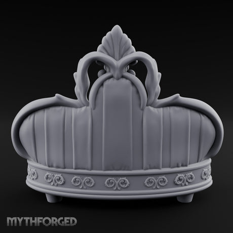 Pillow-Heaped Fleur-Crowned Noble Round Sofa Miniature for Dungeons and Dragons, Pathfinder or other TTRPGs