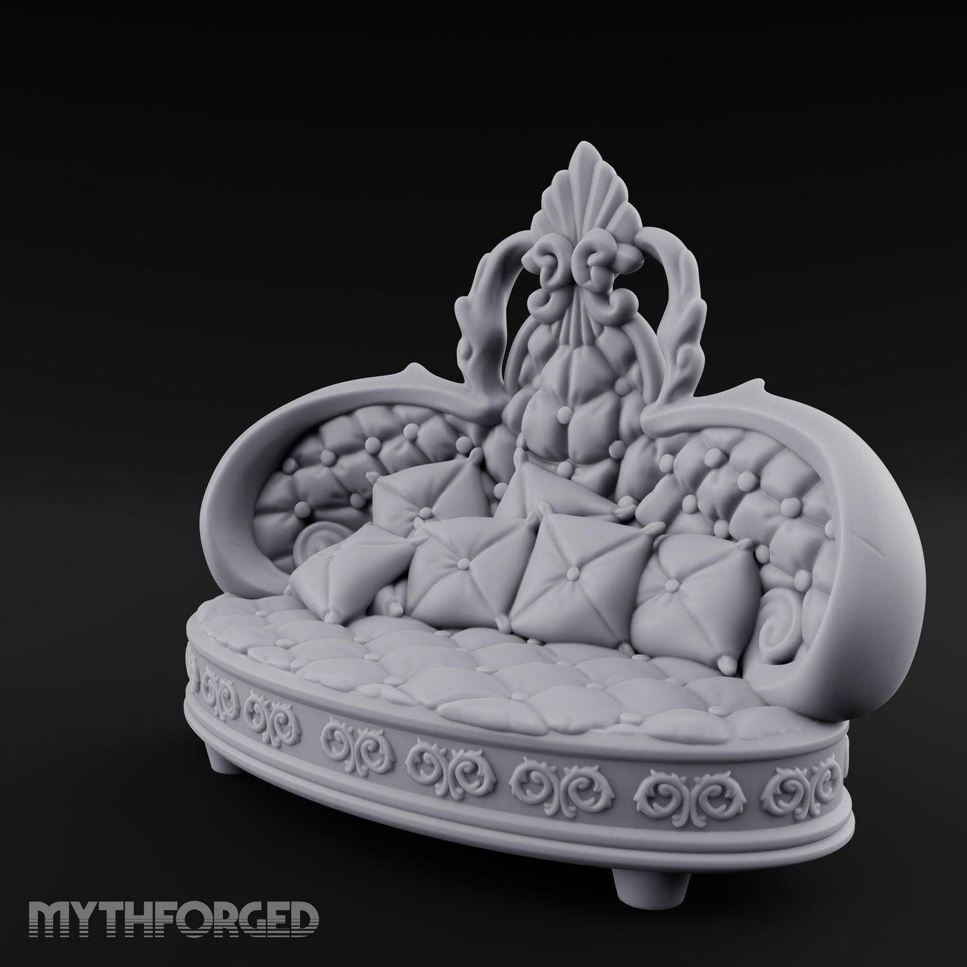 Pillow-Heaped Fleur-Crowned Noble Round Sofa Miniature for Dungeons and Dragons, Pathfinder or other TTRPGs