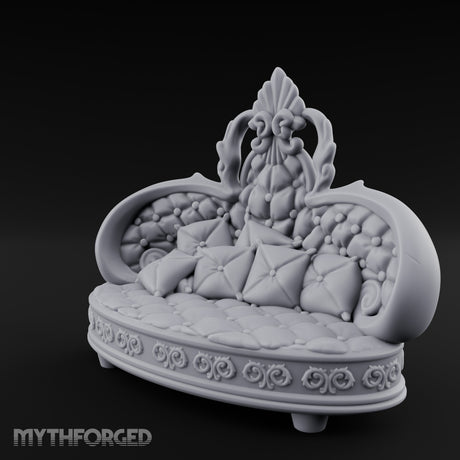 Pillow-Heaped Fleur-Crowned Noble Round Sofa Miniature for Dungeons and Dragons, Pathfinder or other TTRPGs