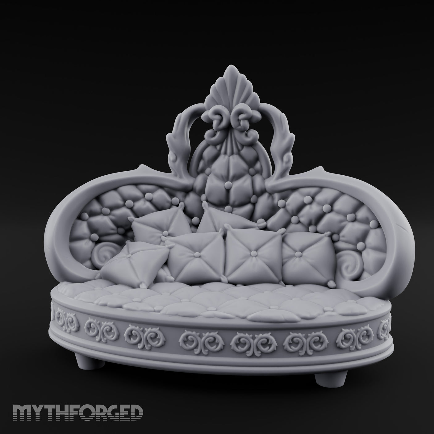 Pillow-Heaped Fleur-Crowned Noble Round Sofa Miniature for Dungeons and Dragons, Pathfinder or other TTRPGs