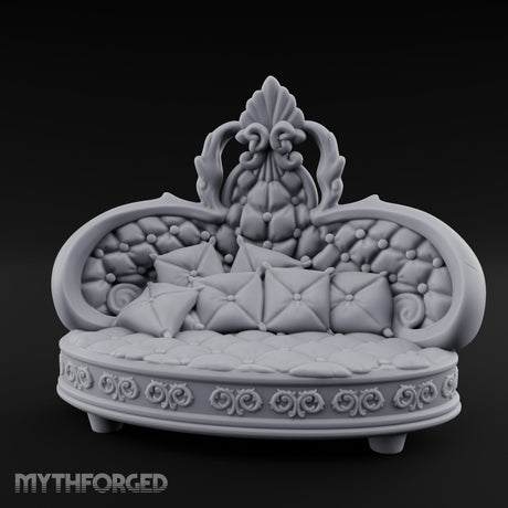 Pillow-Heaped Fleur-Crowned Noble Round Sofa Miniature for Dungeons and Dragons, Pathfinder or other TTRPGs