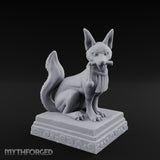 Pipe-Clenched Scroll-Sashed Kitsune Fox Guardian Statue Miniature for Dungeons and Dragons, Pathfinder or other TTRPGs