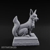 Pipe-Clenched Scroll-Sashed Kitsune Fox Guardian Statue Miniature for Dungeons and Dragons, Pathfinder or other TTRPGs