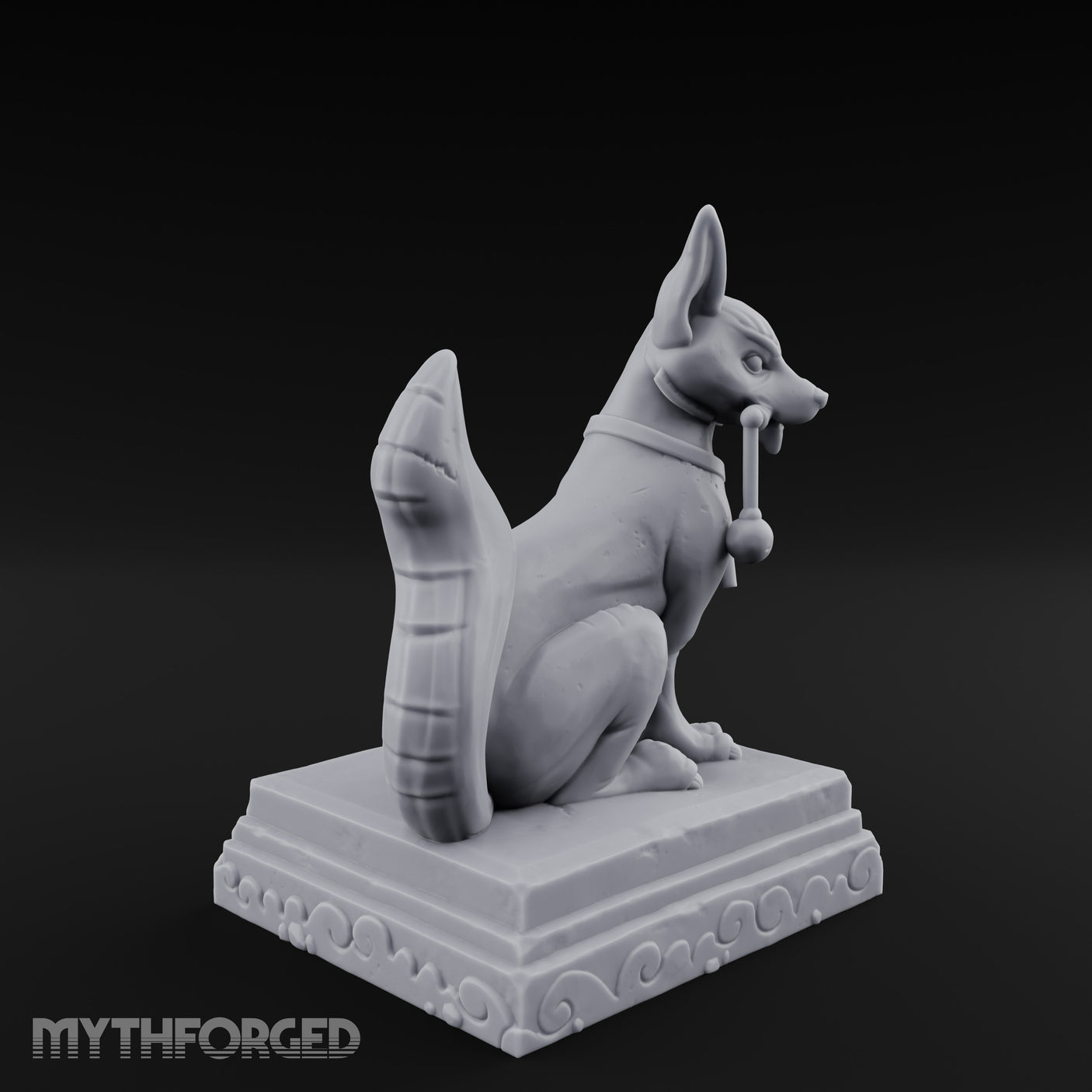 Pipe-Clenched Scroll-Sashed Kitsune Fox Guardian Statue Miniature for Dungeons and Dragons, Pathfinder or other TTRPGs