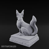 Pipe-Clenched Scroll-Sashed Kitsune Fox Guardian Statue Miniature for Dungeons and Dragons, Pathfinder or other TTRPGs
