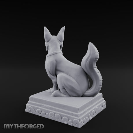 Pipe-Clenched Scroll-Sashed Kitsune Fox Guardian Statue Miniature for Dungeons and Dragons, Pathfinder or other TTRPGs