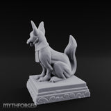 Pipe-Clenched Scroll-Sashed Kitsune Fox Guardian Statue Miniature for Dungeons and Dragons, Pathfinder or other TTRPGs