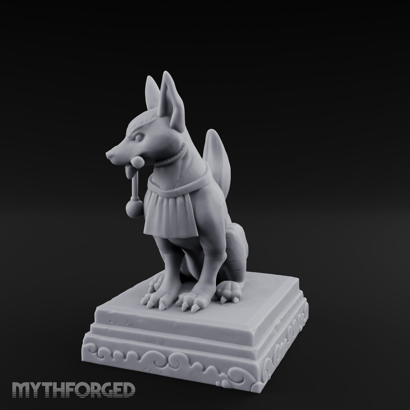 Pipe-Clenched Scroll-Sashed Kitsune Fox Guardian Statue Miniature for Dungeons and Dragons, Pathfinder or other TTRPGs