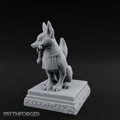 Pipe-Clenched Scroll-Sashed Kitsune Fox Guardian Statue Miniature for Dungeons and Dragons, Pathfinder or other TTRPGs