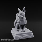 Pipe-Clenched Scroll-Sashed Kitsune Fox Guardian Statue Miniature for Dungeons and Dragons, Pathfinder or other TTRPGs