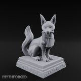 Pipe-Clenched Scroll-Sashed Kitsune Fox Guardian Statue Miniature for Dungeons and Dragons, Pathfinder or other TTRPGs