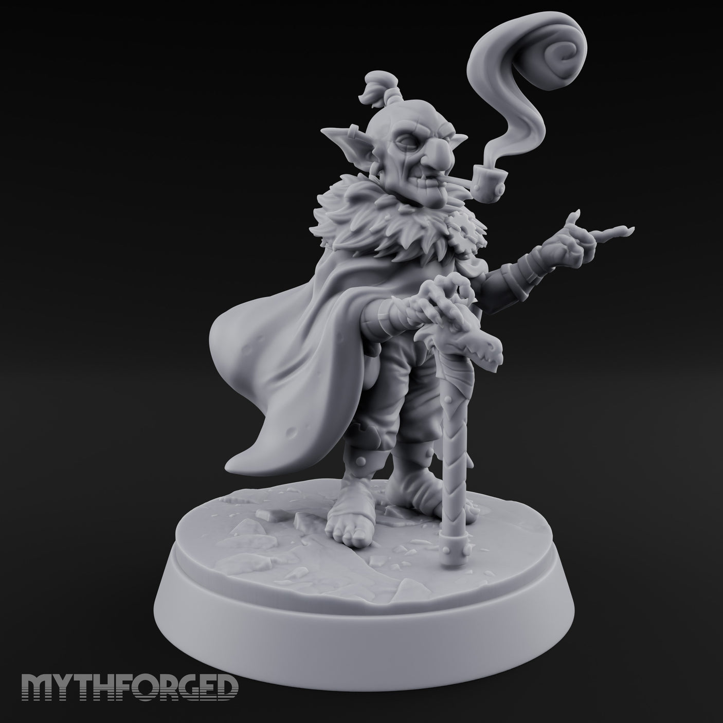 Pipe Smoking Cane Leaning Goblin Boss Miniature for Dungeons and Dragons, Pathfinder or other TTRPGs