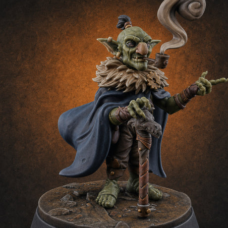 Pipe Smoking Cane Leaning Goblin Boss Miniature for Dungeons and Dragons, Pathfinder or other TTRPGs