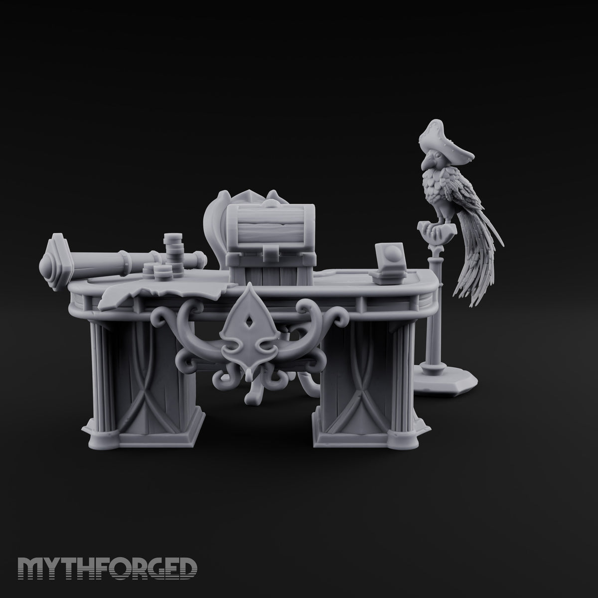 Squid Desk, Parrot Witness Wooden Pirate Captain's Desk