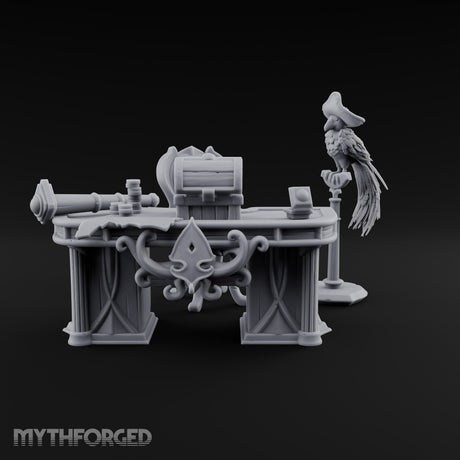 Squid Desk, Parrot Witness Wooden Pirate Captain's Desk