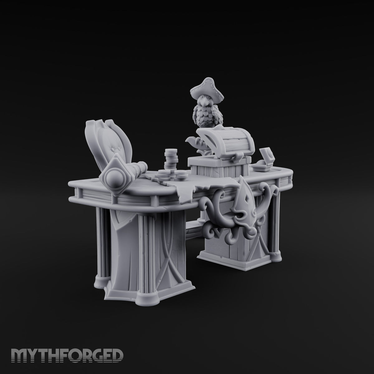 Squid Desk, Parrot Witness Wooden Pirate Captain's Desk