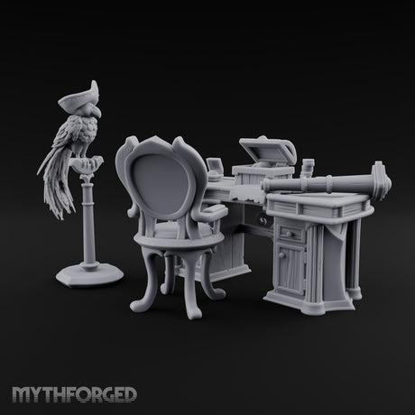 Squid Desk, Parrot Witness Wooden Pirate Captain's Desk