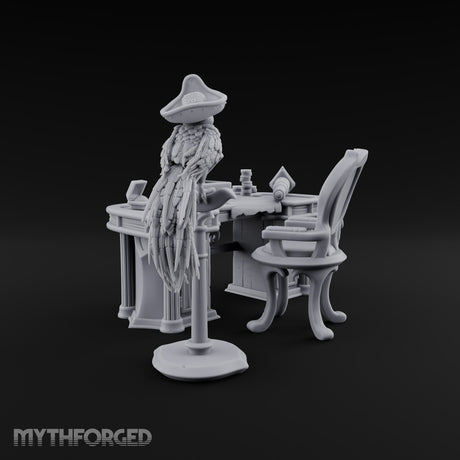 Squid Desk, Parrot Witness Wooden Pirate Captain's Desk