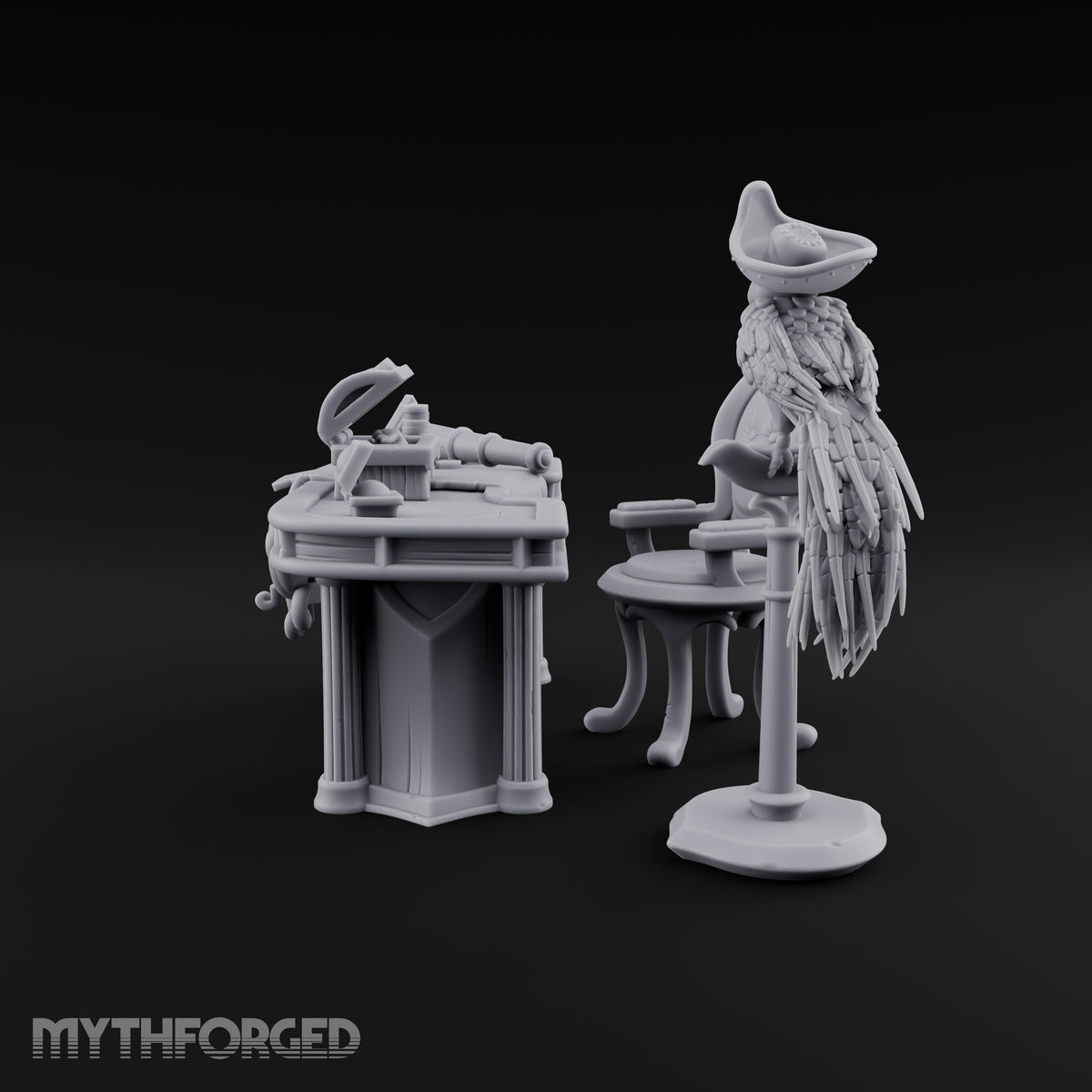 Squid Desk, Parrot Witness Wooden Pirate Captain's Desk