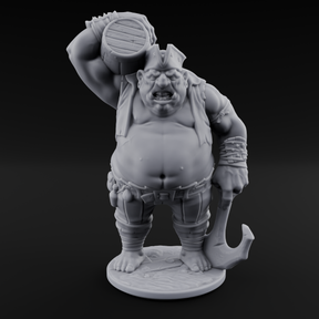 Barrel Chugging Ogre Pirate Miniature for Dungeons and Dragons, Pathfinder or other TTRPGs