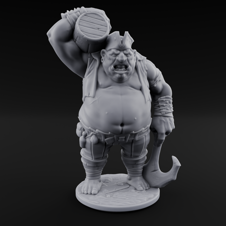 Barrel Chugging Ogre Pirate Miniature for Dungeons and Dragons, Pathfinder or other TTRPGs