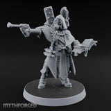 Pistol Aiming Scripture Clutching Human Trench Cleric Miniature for Dungeons and Dragons, Pathfinder or other TTRPGs