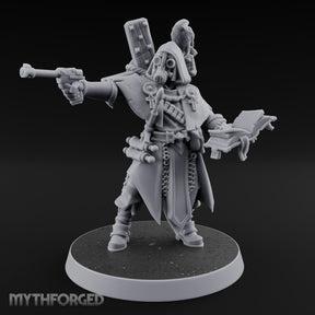 Pistol Aiming Scripture Clutching Human Trench Cleric Miniature for Dungeons and Dragons, Pathfinder or other TTRPGs