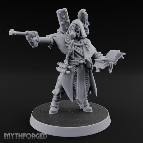 Pistol Aiming Scripture Clutching Human Trench Cleric Miniature for Dungeons and Dragons, Pathfinder or other TTRPGs