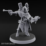 Pistol Aiming Scripture Clutching Human Trench Cleric Miniature for Dungeons and Dragons, Pathfinder or other TTRPGs