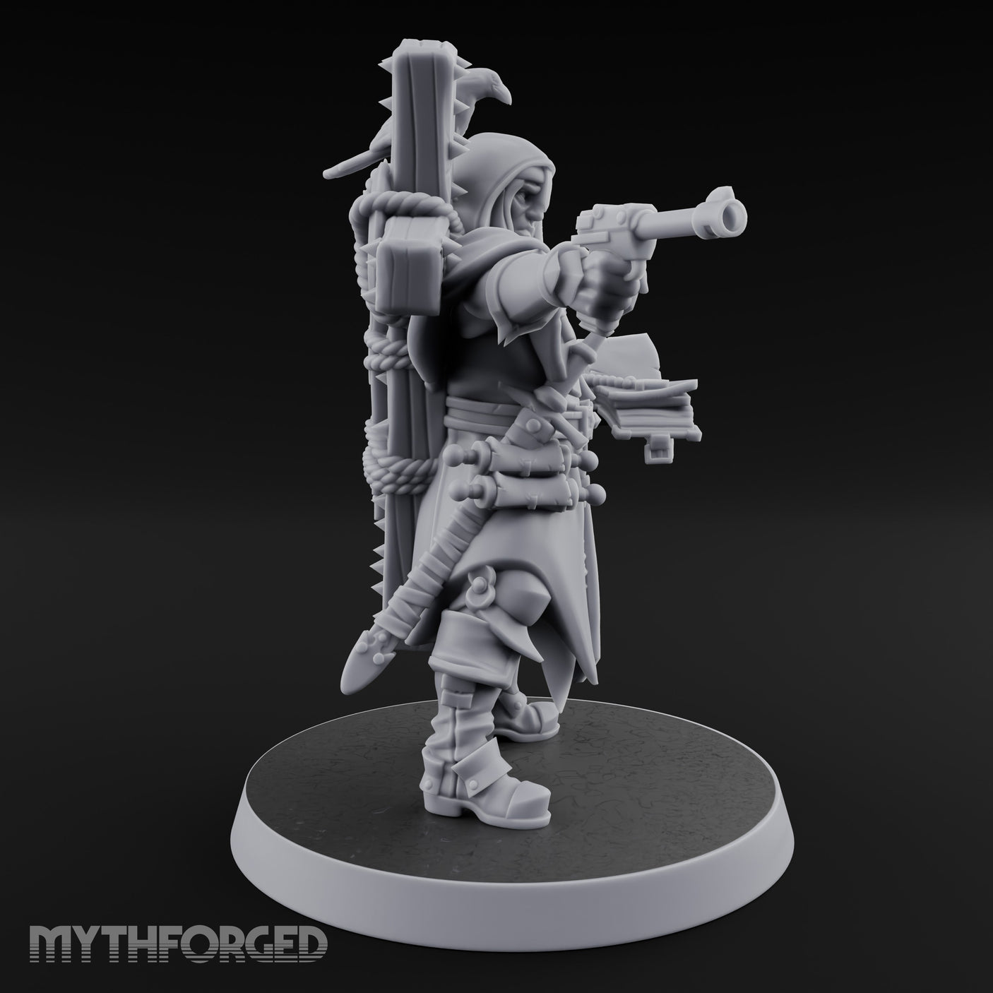 Pistol Aiming Scripture Clutching Human Trench Cleric Miniature for Dungeons and Dragons, Pathfinder or other TTRPGs