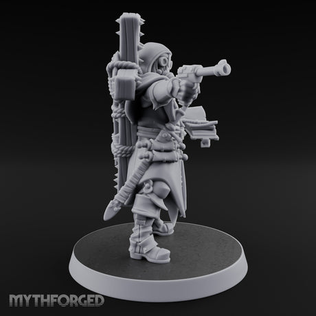 Pistol Aiming Scripture Clutching Human Trench Cleric Miniature for Dungeons and Dragons, Pathfinder or other TTRPGs