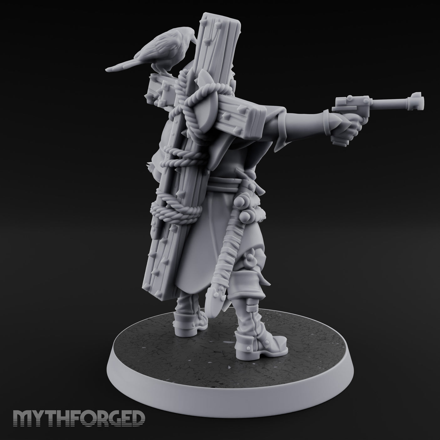 Pistol Aiming Scripture Clutching Human Trench Cleric Miniature for Dungeons and Dragons, Pathfinder or other TTRPGs