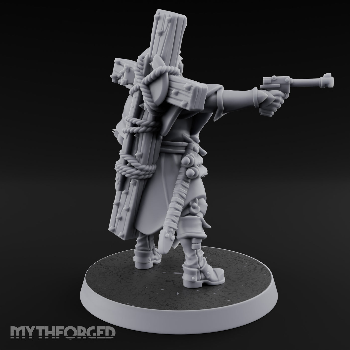 Pistol Aiming Scripture Clutching Human Trench Cleric Miniature for Dungeons and Dragons, Pathfinder or other TTRPGs