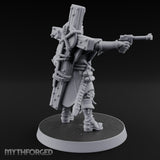 Pistol Aiming Scripture Clutching Human Trench Cleric Miniature for Dungeons and Dragons, Pathfinder or other TTRPGs