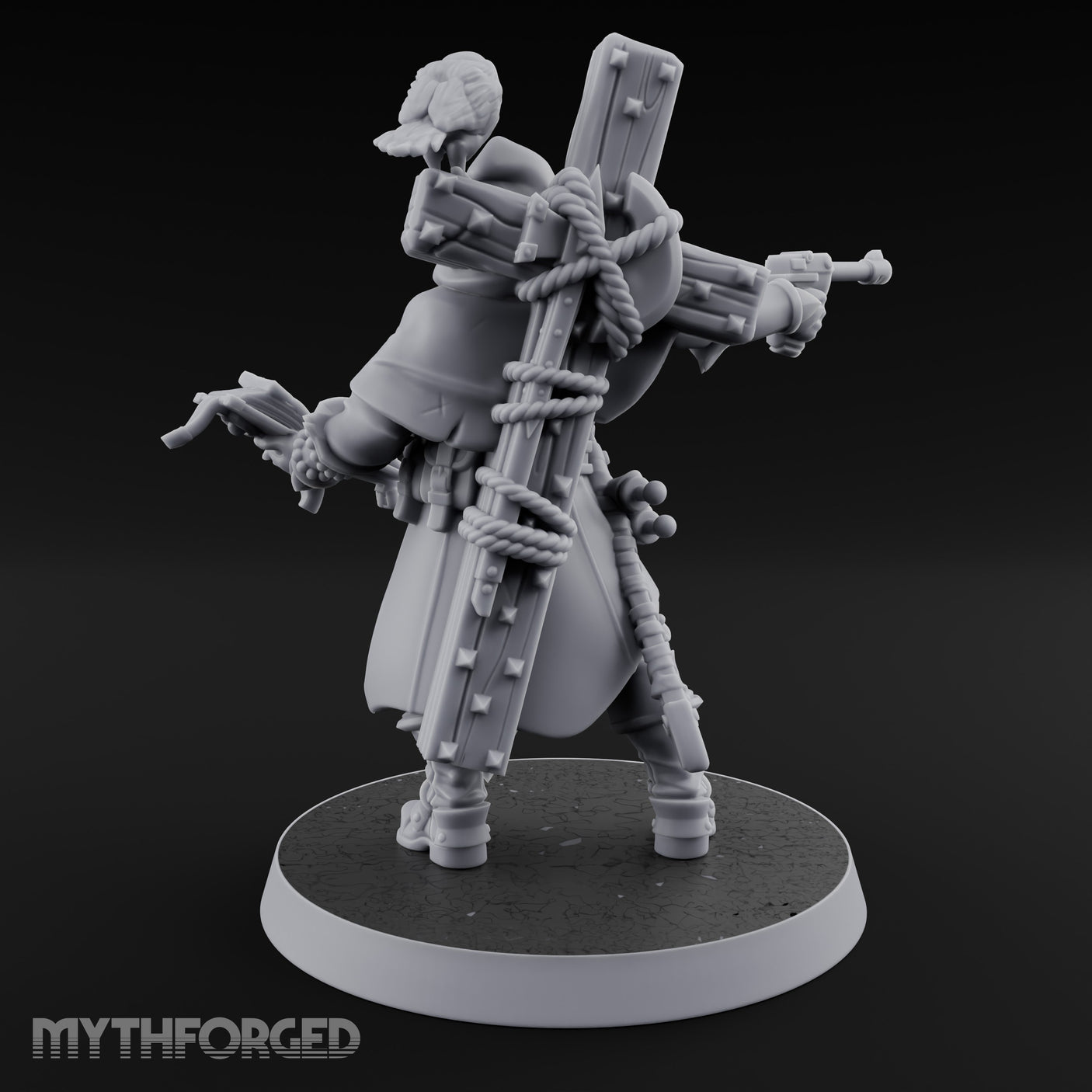 Pistol Aiming Scripture Clutching Human Trench Cleric Miniature for Dungeons and Dragons, Pathfinder or other TTRPGs