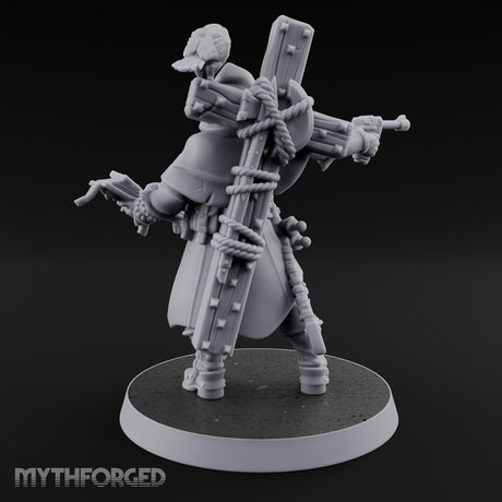 Pistol Aiming Scripture Clutching Human Trench Cleric Miniature for Dungeons and Dragons, Pathfinder or other TTRPGs