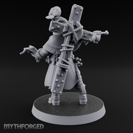 Pistol Aiming Scripture Clutching Human Trench Cleric Miniature for Dungeons and Dragons, Pathfinder or other TTRPGs