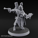 Pistol Aiming Scripture Clutching Human Trench Cleric Miniature for Dungeons and Dragons, Pathfinder or other TTRPGs