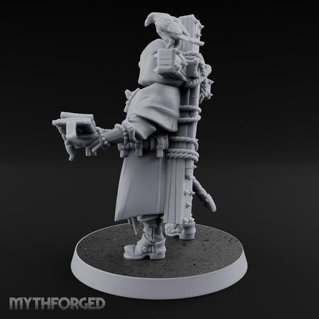 Pistol Aiming Scripture Clutching Human Trench Cleric Miniature for Dungeons and Dragons, Pathfinder or other TTRPGs
