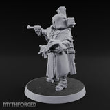 Pistol Aiming Scripture Clutching Human Trench Cleric Miniature for Dungeons and Dragons, Pathfinder or other TTRPGs