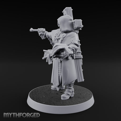 Pistol Aiming Scripture Clutching Human Trench Cleric Miniature for Dungeons and Dragons, Pathfinder or other TTRPGs